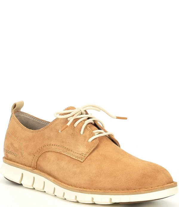 Cole Haan Men's Zerogrand Stitch Suede Oxfords - 8 - Tan