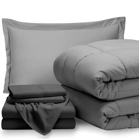 Bare Home 5-Piece Bed-in-a-Bag - Twin XL (comforter Set: Light Gray, Sheet Set: Gray), Size: Twin-XL