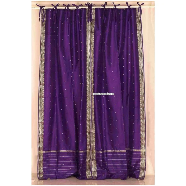 Purple Tie Top Sheer Sari Curtain - Drape, Panel - Piece