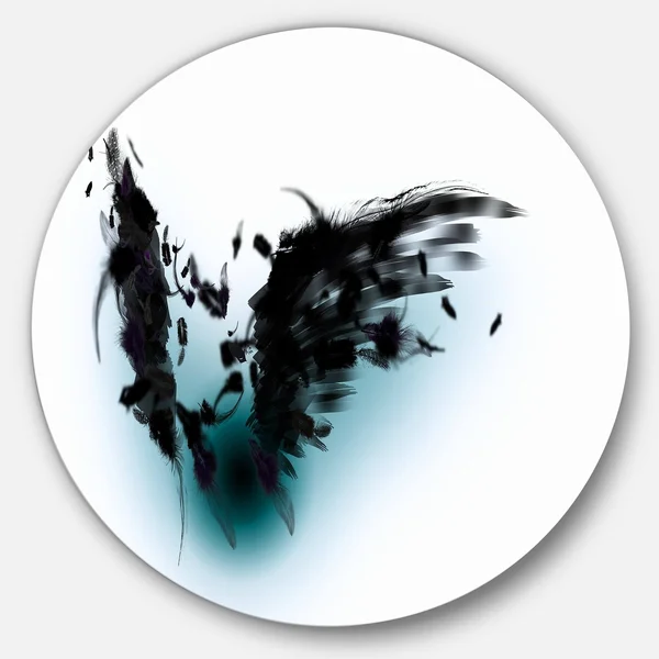 Designart 'Black Wings' Abstract Digital Art Round Metal Wall Art
