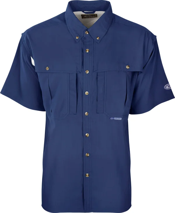 Drake Men's Flyweight Wingshooter&s Short Sleeve Shirt Blue Small