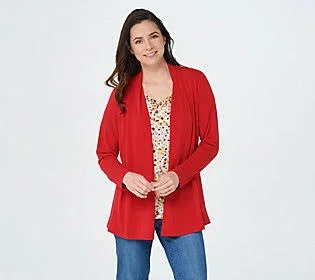 Every Day by Susan Graver Liquid Knit Long Sleeve Cardigan, Size Small, Cranberry