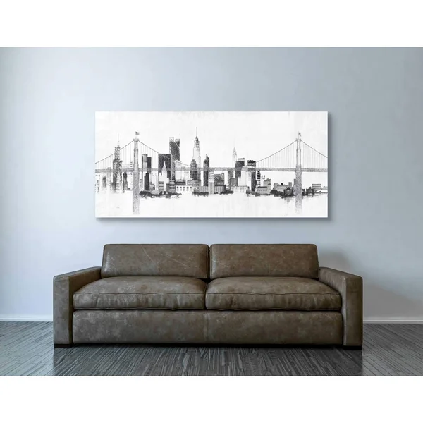 Epic Graffiti 'Bridge and Skyline Silver' by Avery Tillmon, Canvas Wall Art, 30 inchx60 inch, Size: 30 x 60, White
