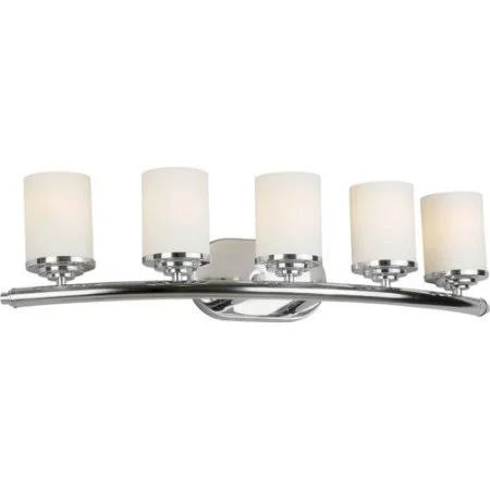 Huntington 5-Light Vanity Light Latitude Run Finish, Shade Finish: Chrome, Satin Opal