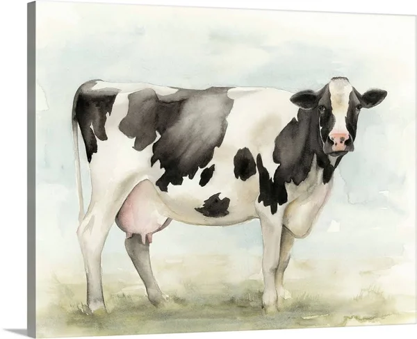 Watercolor Cow I - Large Solid-Faced Canvas Wall Art Print, Great Big Canvas