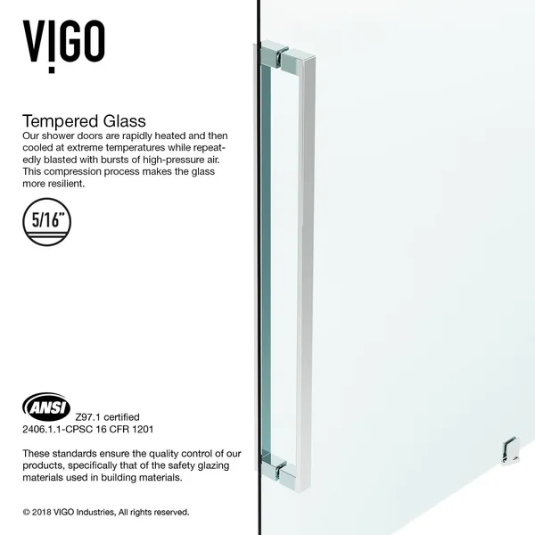 Vigo Industries Cameo 36x22 Adjustable Frameless Pivot Shower DOOR, Chrome, VG6076CHCL3674