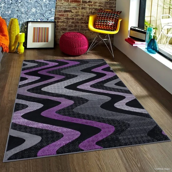 Allstar Chocolate Modern Distressed Wavy Linear Design Rug - 9& 8x22 x 7& 9x22