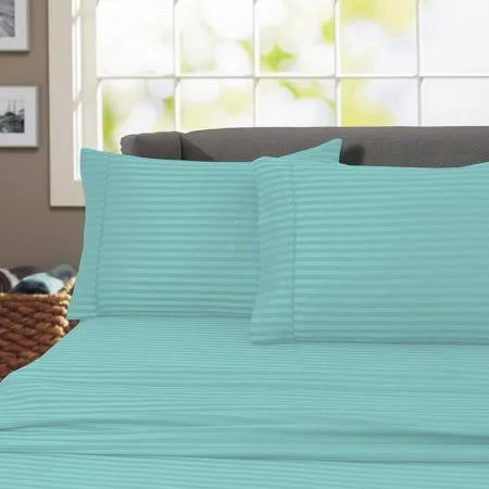 Home Sweet Home Dreams 600 Thread Count 100% Cotton Wrinkle Free Striped Sheet Set (California King - Aqua), Blue
