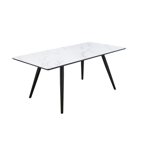 Acme Caspian Dining Table White Printed Faux Marble & Black 74010