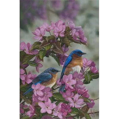 &Bluebirds and Spring Blossoms& Painting Print on Canvas East Urban Home Size: 40x22 H x 26x22 W x 1.5x22 D