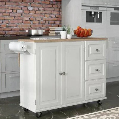 Kuhnhenn Kitchen Cart with Wood Top Base Finish: Off-White