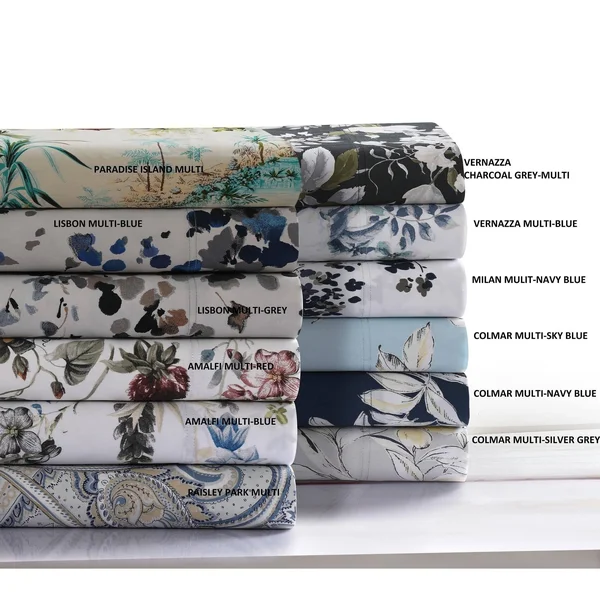 Tribeca Living Paradise Island Printed 300 TC Cotton Sateen Extra Deep Pocket Sheet Set, Size: Full