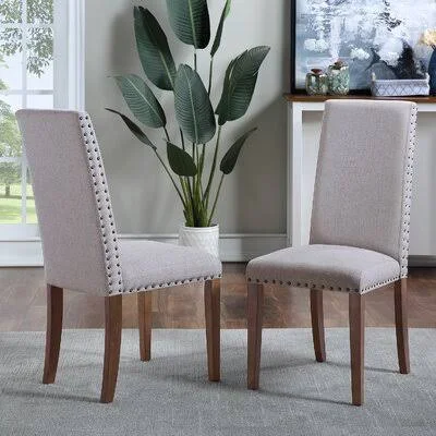 2 Piece Upholstered Dining Chairs - Beige Darby Home Co Upholstery Color: Gray