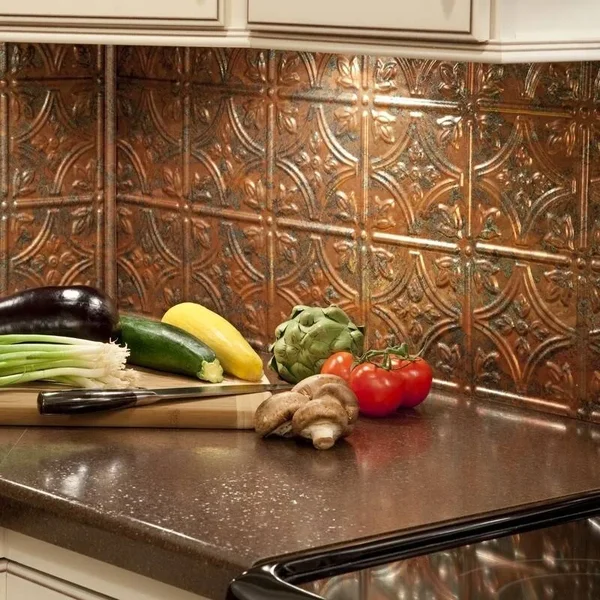 Fasade Traditional Style/Pattern 1 Decorative Vinyl 18in x 24in Backsplash Panel in Copper Fantasy (5 Pack)