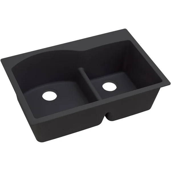 Elkay Quartz Luxe 33 inch Offset 60/40 Double Bowl Drop-In Sink - Caviar ELXH3322RCA0