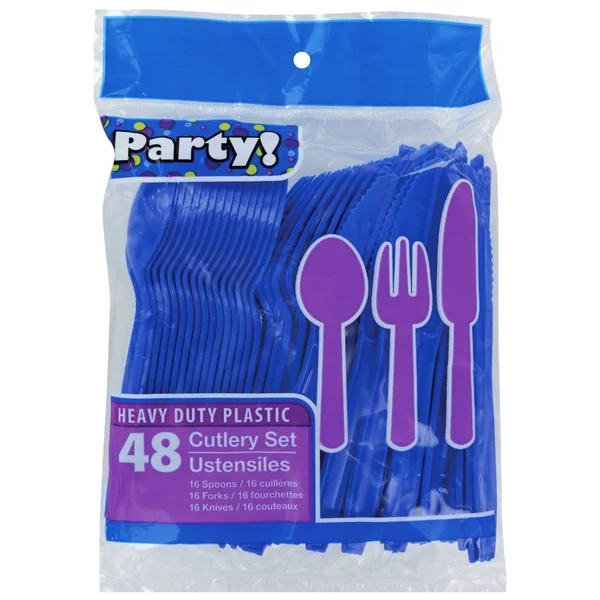 Case of Blue Plastic Utensils, 48 Ct. Bags (48 Units)