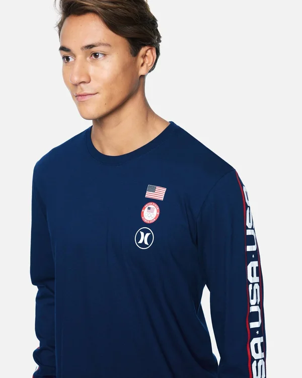 Hurley Men's Premium USA Long Sleeve T-Shirt, Large, Blue