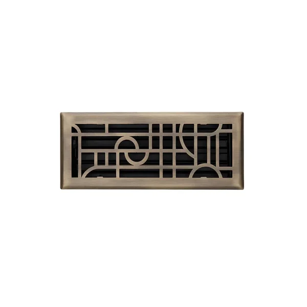 Nicolas Art Deco Steel Floor Register - Antique Brass 4x22 x 10x22 (5-1/4x22 x 11-3/8x22 Overall), Signature Hardware 435355