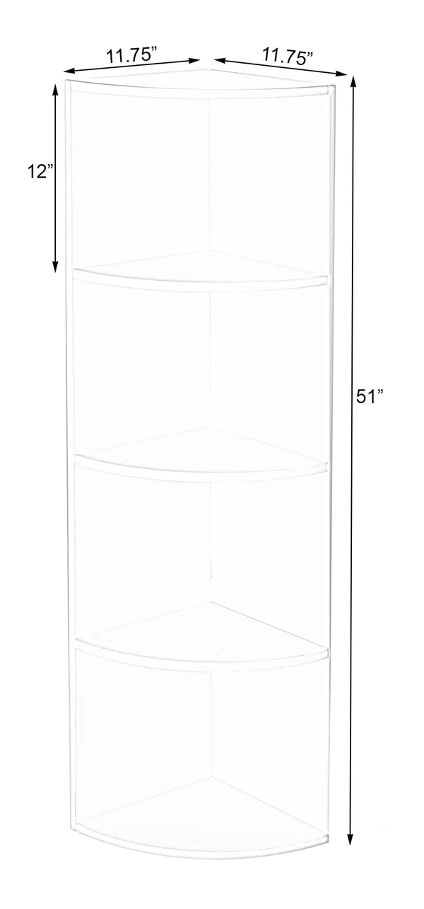 Basicwise Wall Corner 4 Tier Shelves Bookcase - Black