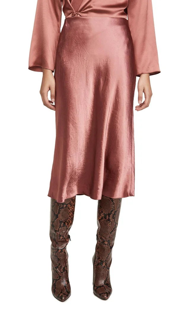 Vince Satin Midi Slip Skirt - Red, Women's, Xs