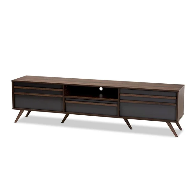 Baxton Studio Naoki Modern and Contemporary Two-Tone Grey and Walnut Finished Wood 2-Door TV Stand