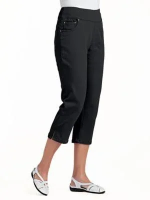 Blair Women's Petite Flat-Waist Washed Denim Capris, Black 12p