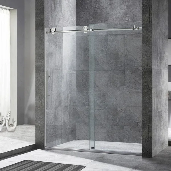 Woodbridge Frameless Sliding Shower DOOR - 56x22 - 60x22 Width, 76x22 Height, 3/8x22 (10 mm) Clear Tempered Glass, Brushed Nickel