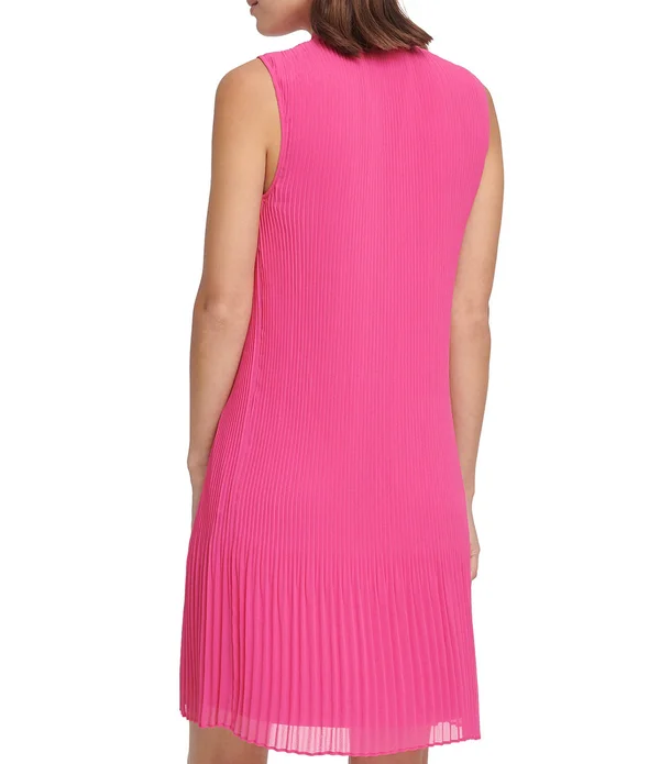 Dkny Sleeveless Pleated Tie Neck Shift Dress - Black
