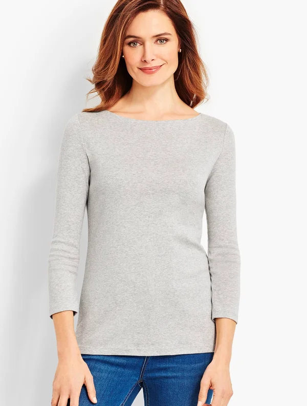 Pima Cotton Bateau Neck Tee- Heather - Greystone - Xs Talbots