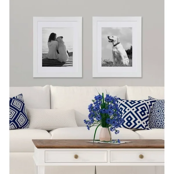 DesignOvation Museum Wooden Traditional Picture Frame Set with Mats for Customizable Wall Display - 14x18 Matted to 11x14, Black