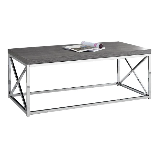 Offex Modern Rectangular Coffee Table with Chrome Metal - Grey, 44" x 22" x 17"