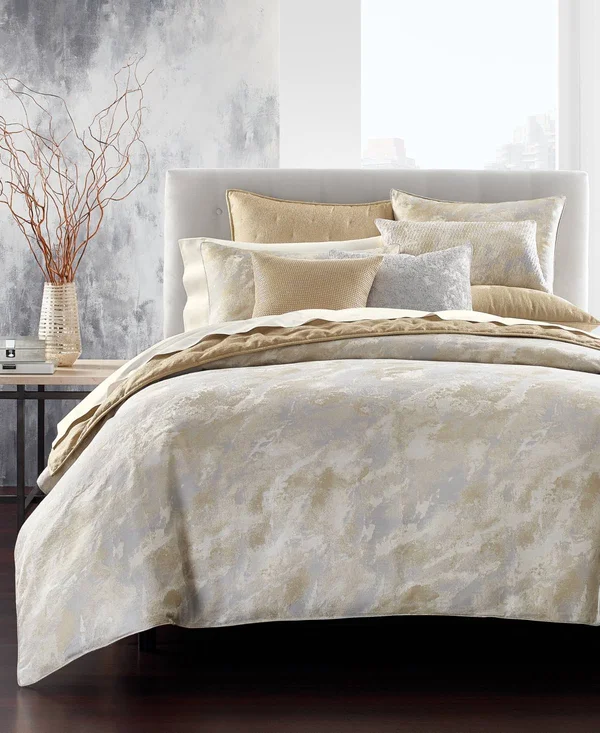 Hotel Collection Metallic Stone Full/Queen Duvet Cover Gold/Silver