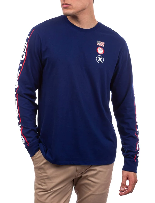 Hurley Men's Premium USA Long Sleeve T-Shirt, Large, Blue