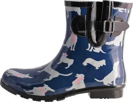 Nomad Women's Droplet Rain Boot, Size: 7, Navy/White Dogs