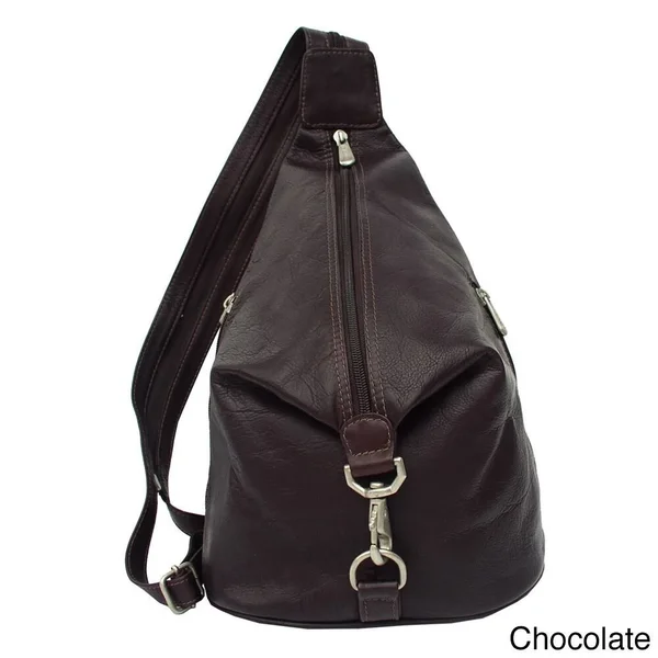 Piel Leather Three- Zip Hobo Sling Chocolate