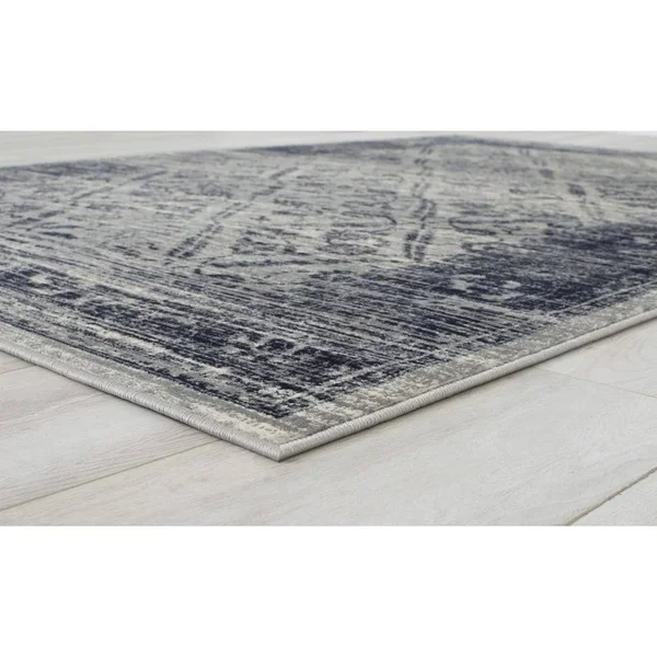 Allstar Rugs Distressed Ivory and Gray Rectangular Accent Area Rug with Black Diamond Lattice Design - 4& 11x22x7& 0x22