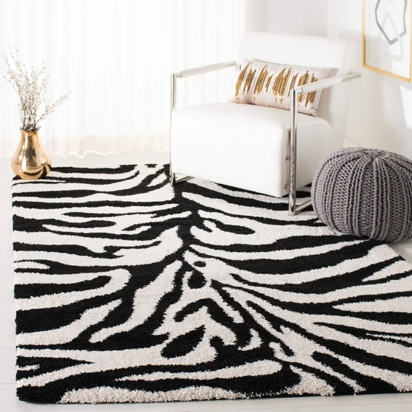 Safavieh Florida Shag Ivory/Black Area Rug; 8& x 10&