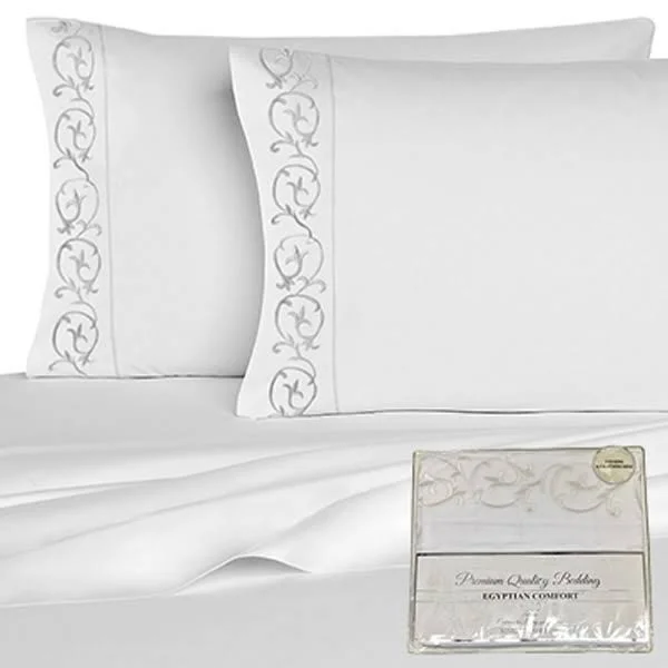 Victoria Embroidered Microfiber 4 PC Sheet Set 1800 TC - White, Queen