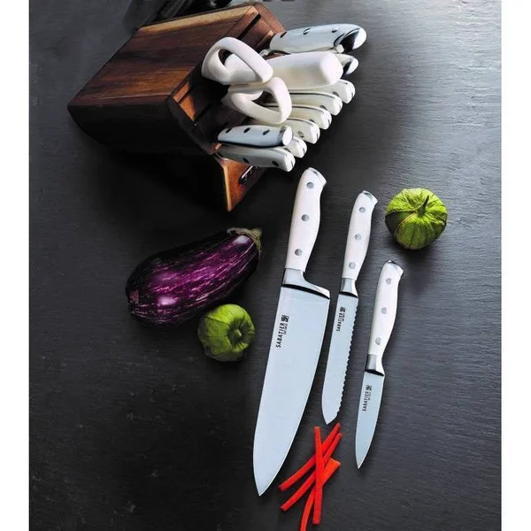 Sabatier Forged Triple Riveted Knife Block Set, 15-Piece, White