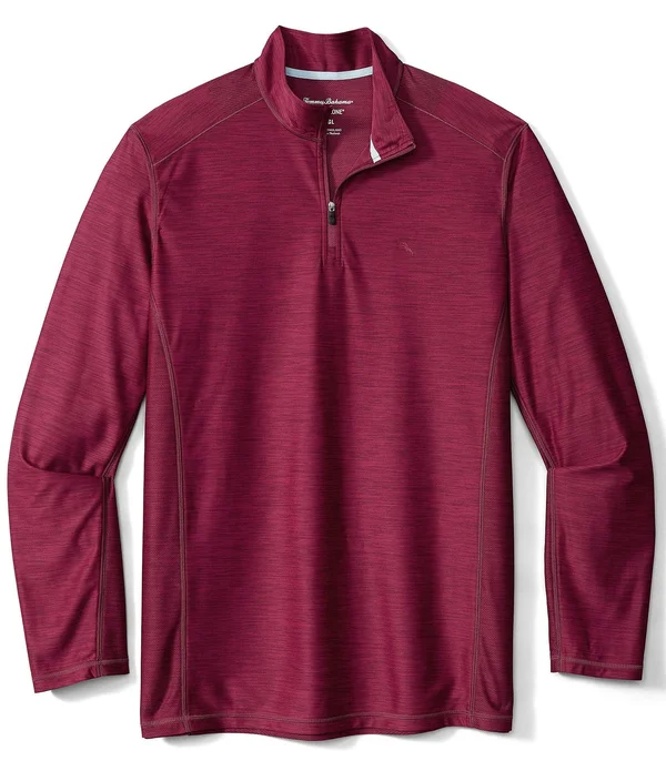 Tommy Bahama Big Tall IslandZone Palm Coast Half-Zip Recycled Materials Pullover, Mens, 2XLT, Beet Red