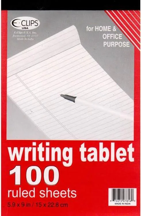 Writing Tablet - Ruled Paper - 100 Sheets- 6x22 x 9x22 Case Pack 48