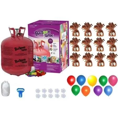 Helium Tank with 50 Balloons and White Ribbon + 12 Orange Balloon Weights + 10 Flower Clips - Plus Balloon Tying Tool - Girl's, S