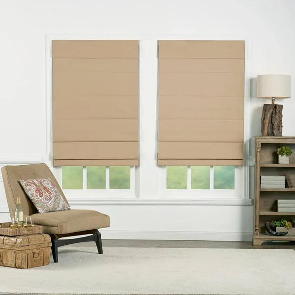 Perfect Lift Window Treatment Khaki Cordless Blackout Energy-Efficient Cotton Roman Shades 67 in. W x 72 in. L - Green