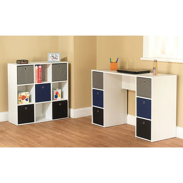 Target Marketing Systems Utility Collection Contemporary Bin Bookcase with Five Storage Bins and Four Cubbies, Designed for