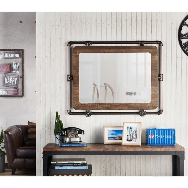 Clarmonte Industrial Accent Wall Mirror - Brown - Large