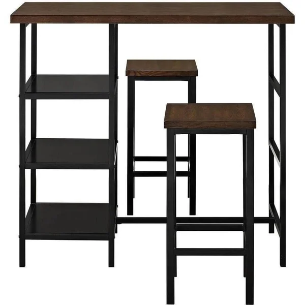 Mainstays 3-Piece Metal Pub Set with Wood Top, Dark Mahogany
