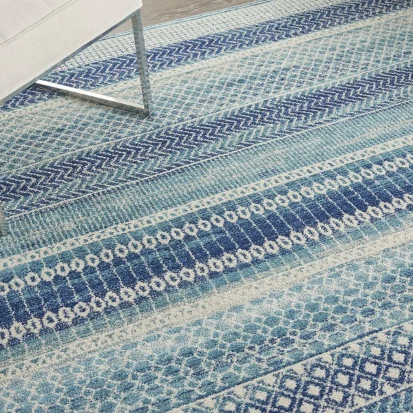 8 x 10 Navy Blue Ornate Stripes Area Rug