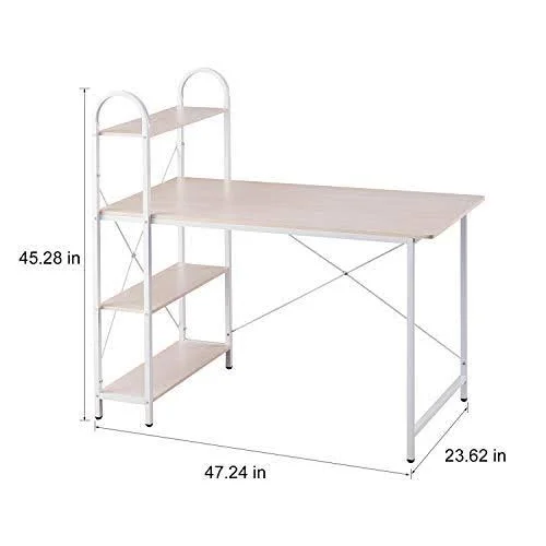 Home Bi Computer Desk with Storage Shelves 47 inch - Reversible Study Writing Table with Adjustable Bookshelf, Home Office Wood P