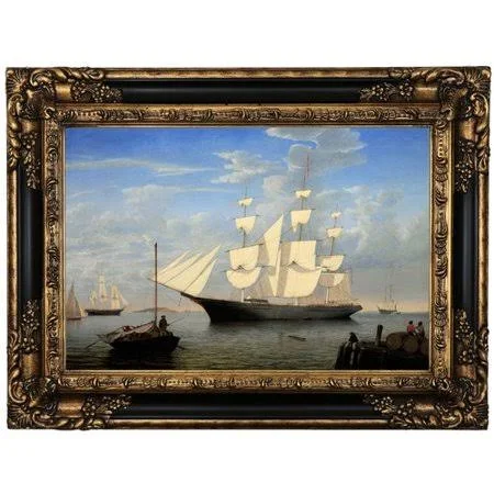 Astoria Grand &The Ship Starlight& Framed Oil Painting Print on Canvas in Gold Format: Black Framed, Size: 17.25x22 H x 23.25x22