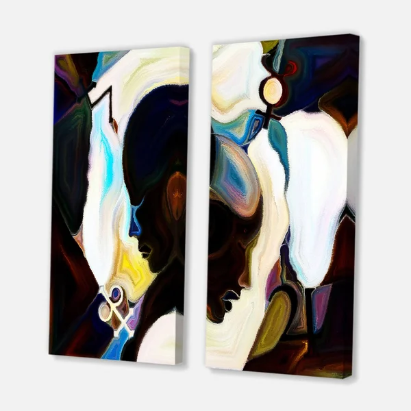 Designart &Union of Male and Female Faces I& Modern Canvas Wall Art Print 2 Piece Set - 20x22 W x 40x22 H x 1x22 D x 2 Pieces